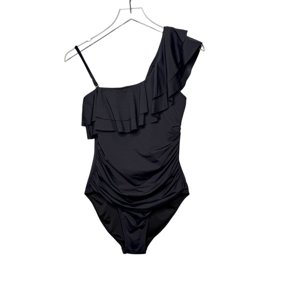 NEW Tahari Black One Shoulder Women’s Ruched One Piece Swimsuit Sz S - Picture 1 of 11